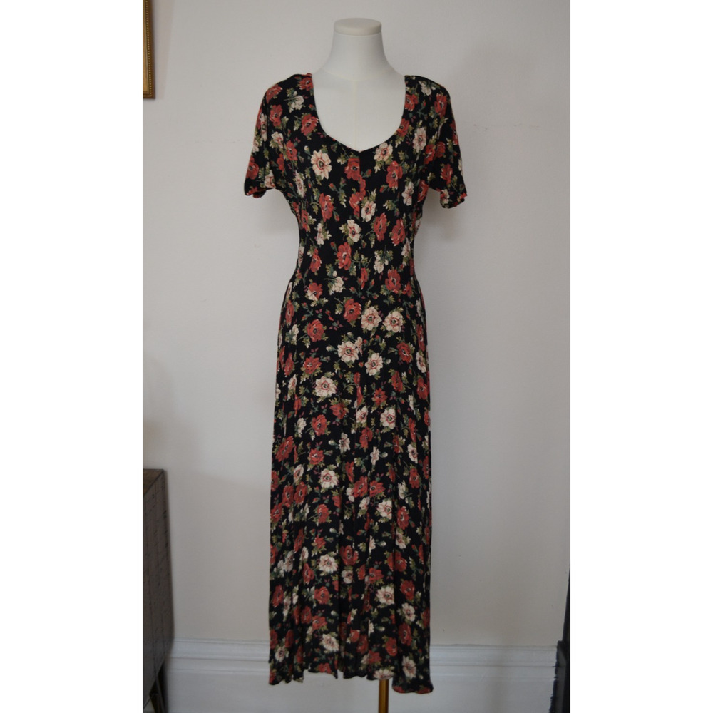 Vintage Floral Basque Waist Whimsygoth Witchy Lightweight Maxi Dress Size Large